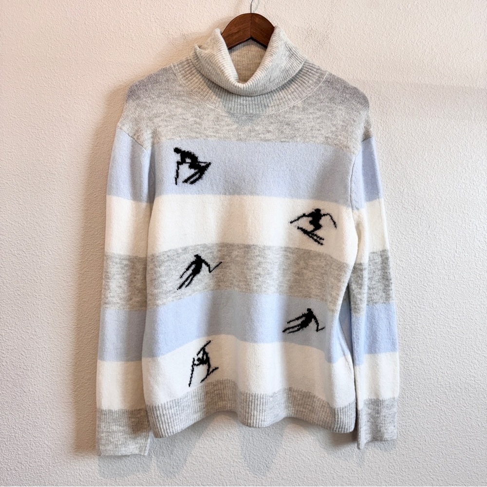 Coastal Ski Lodgecore Après Ski Turtleneck Ski Sweater Blue Gray CeCe L A85 - Picture 2 of 11